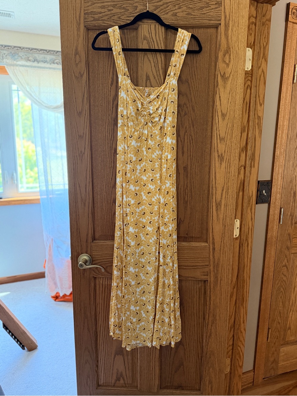 Free People Yellow Floral Midi Dress with Sweetheart Bodice - Picture 4 of 6
